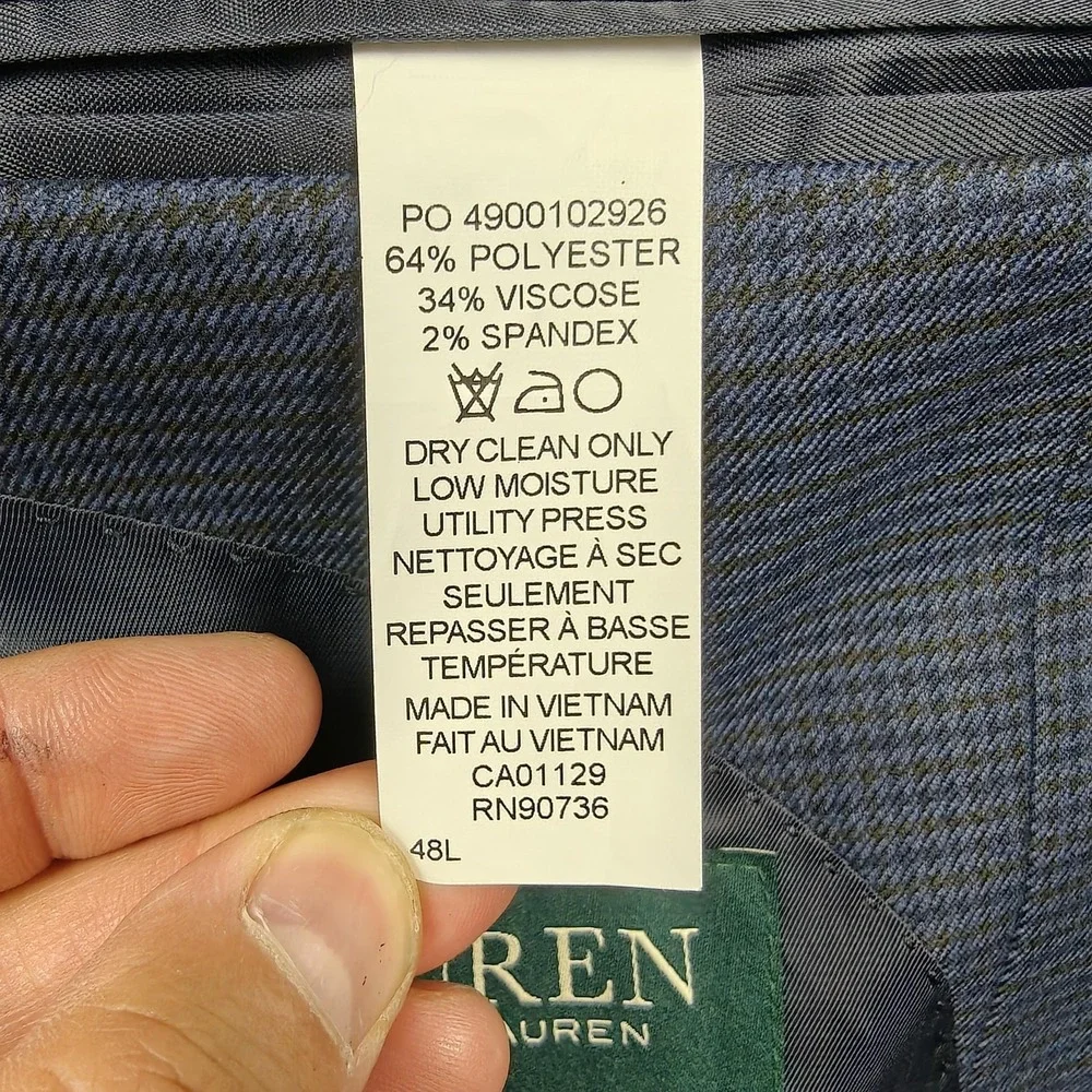 Lauren Ralph Lauren Blazer Mens 48L Blue Check Two Button Sport Coat Jacket